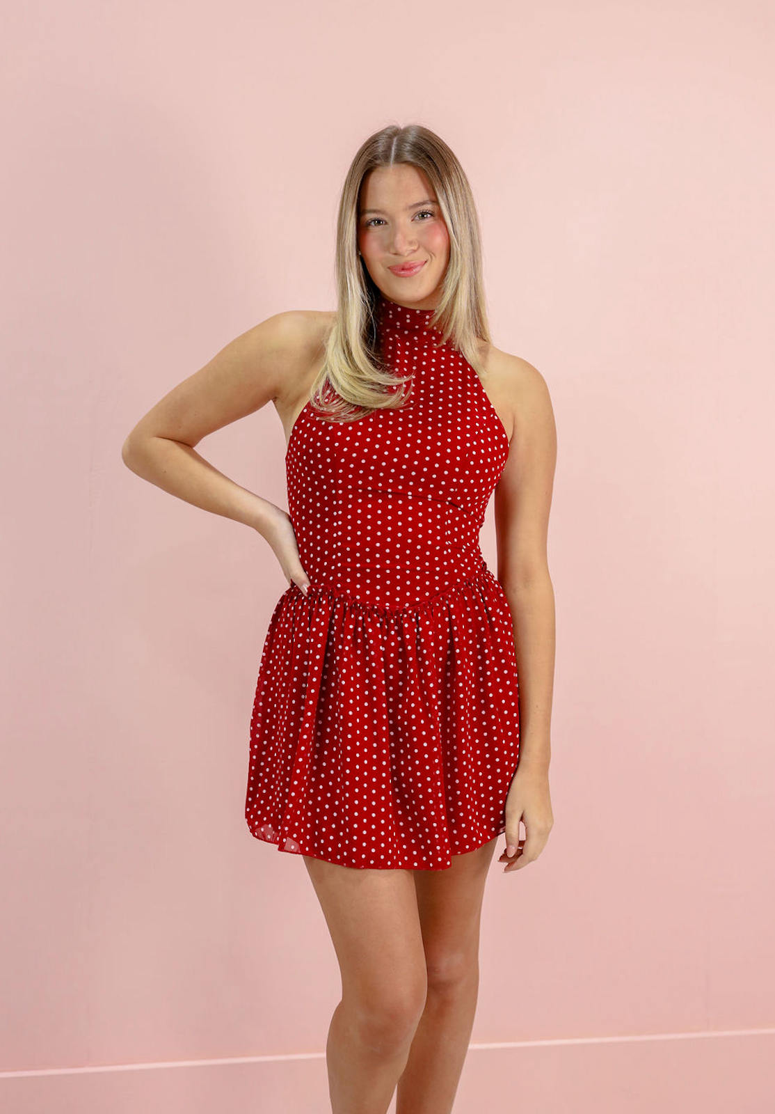 Red/White Dot Halter Dress - Clothe Boutique