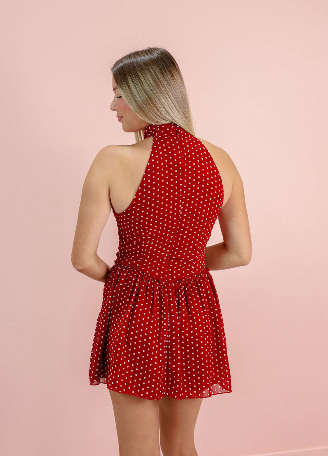 Red/White Dot Halter Dress - Clothe Boutique
