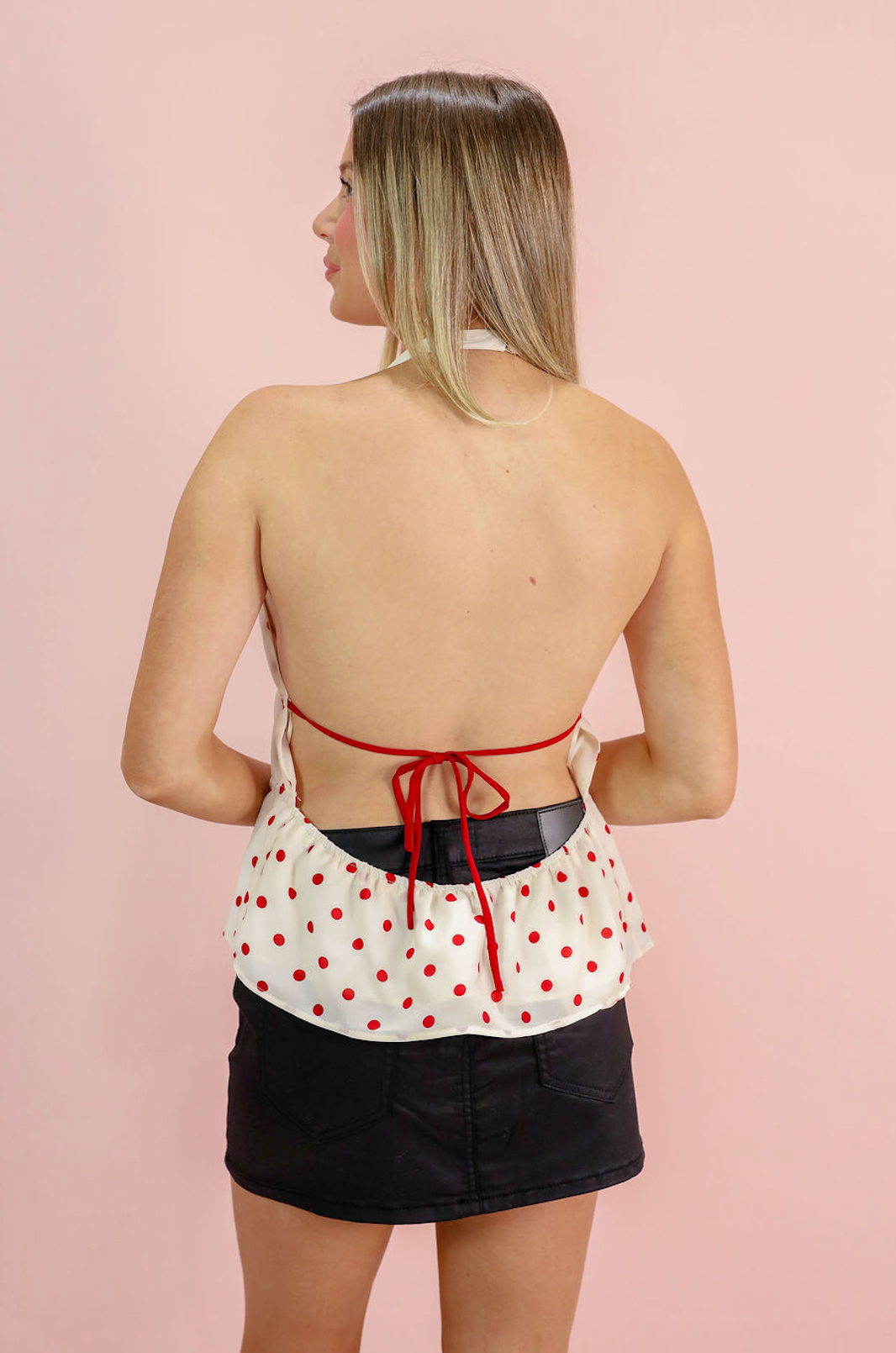 Front-Tie Dot Halter Top Cream - Clothe Boutique