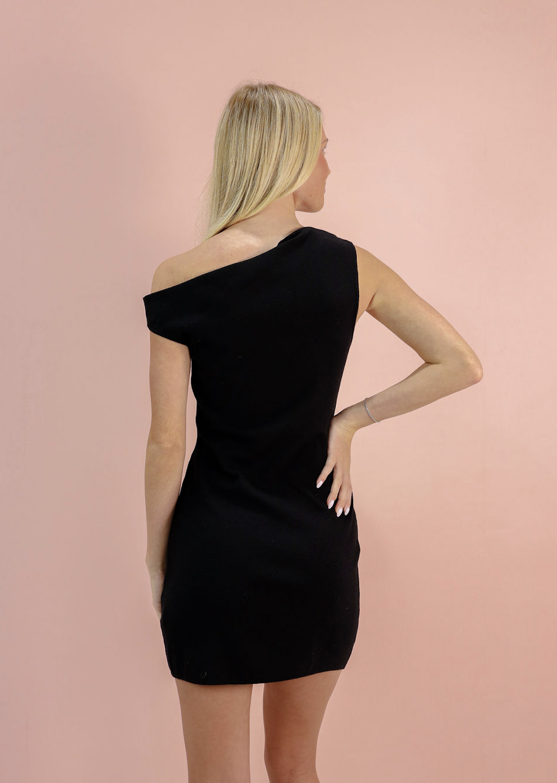 Asymmetrical Shoulder Dress Black
