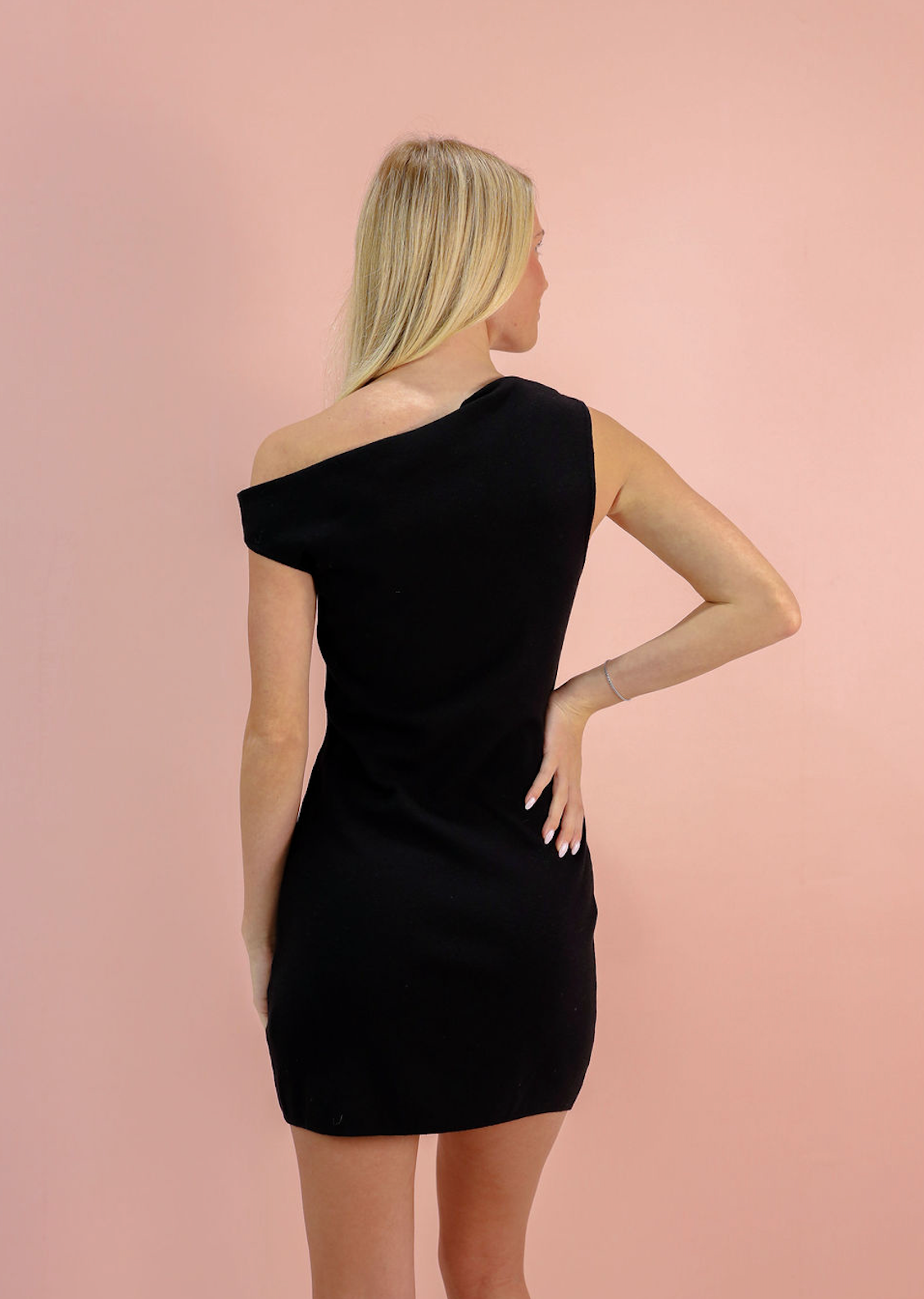 Asymmetrical Shoulder Dress Black - Clothe Boutique