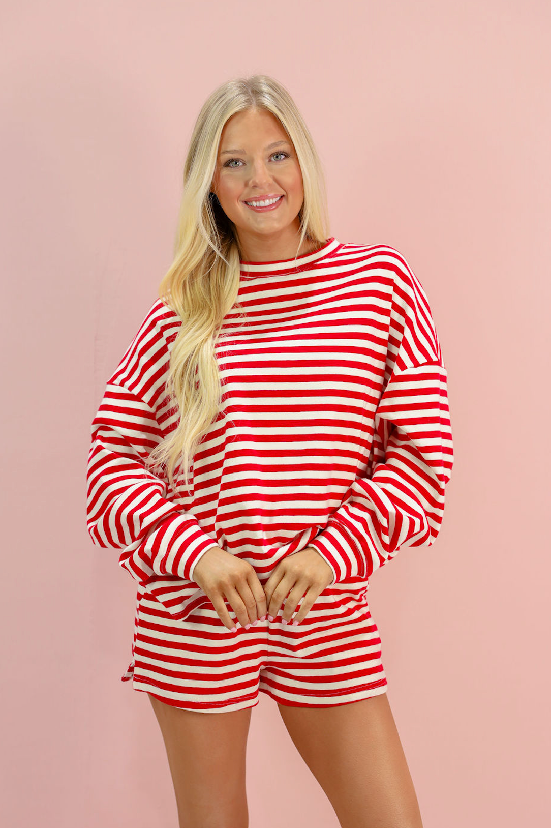 Red Striped Pullover & Shorts Set Of 2 - Clothe Boutique