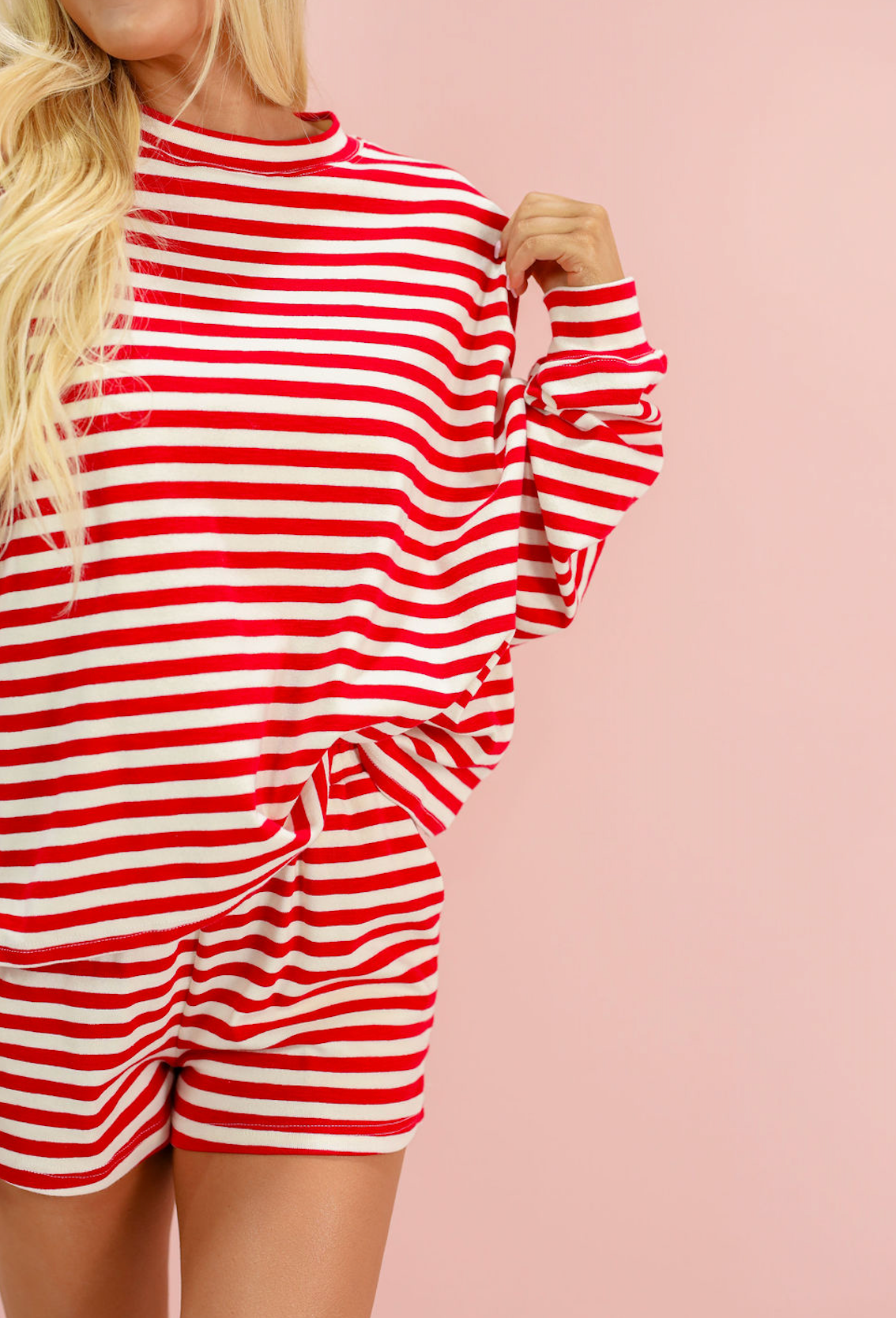 Red Striped Pullover & Shorts Set Of 2 - Clothe Boutique