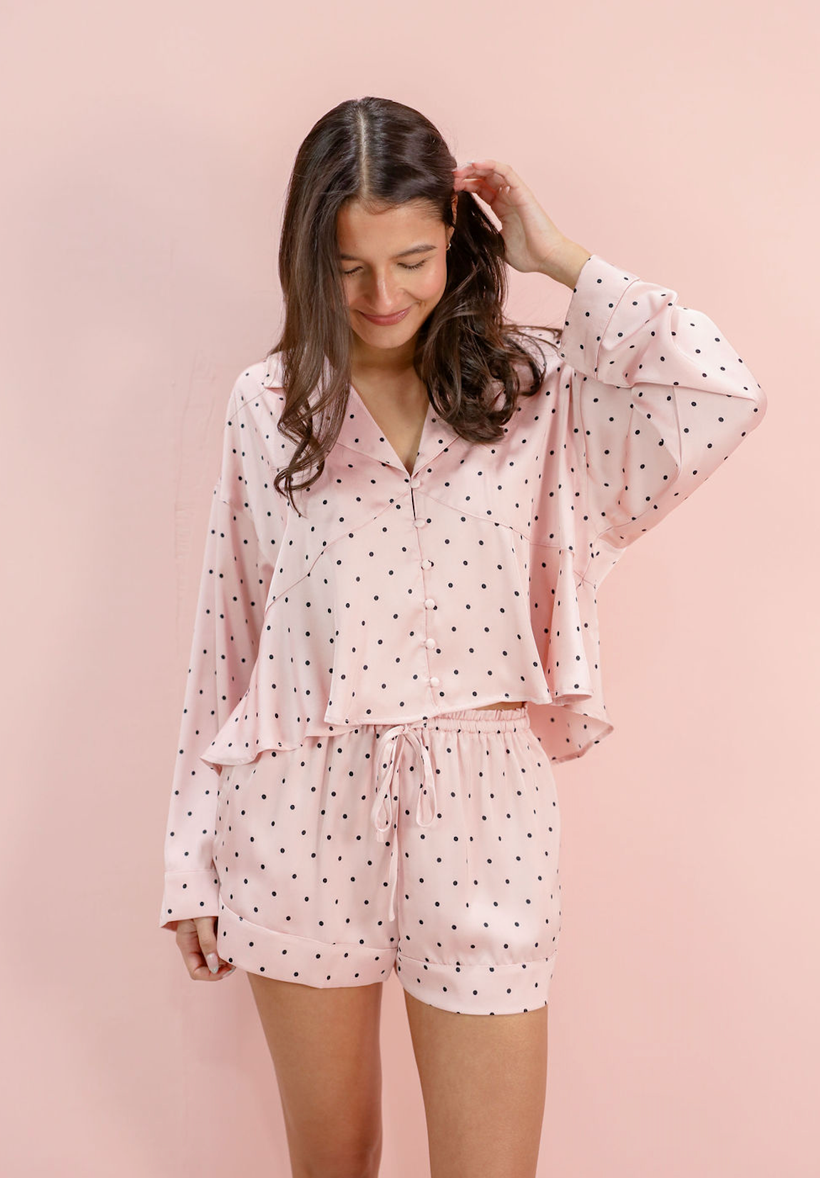Pink Satin Polka Dot Pajamas Set of 2 - Clothe Boutique