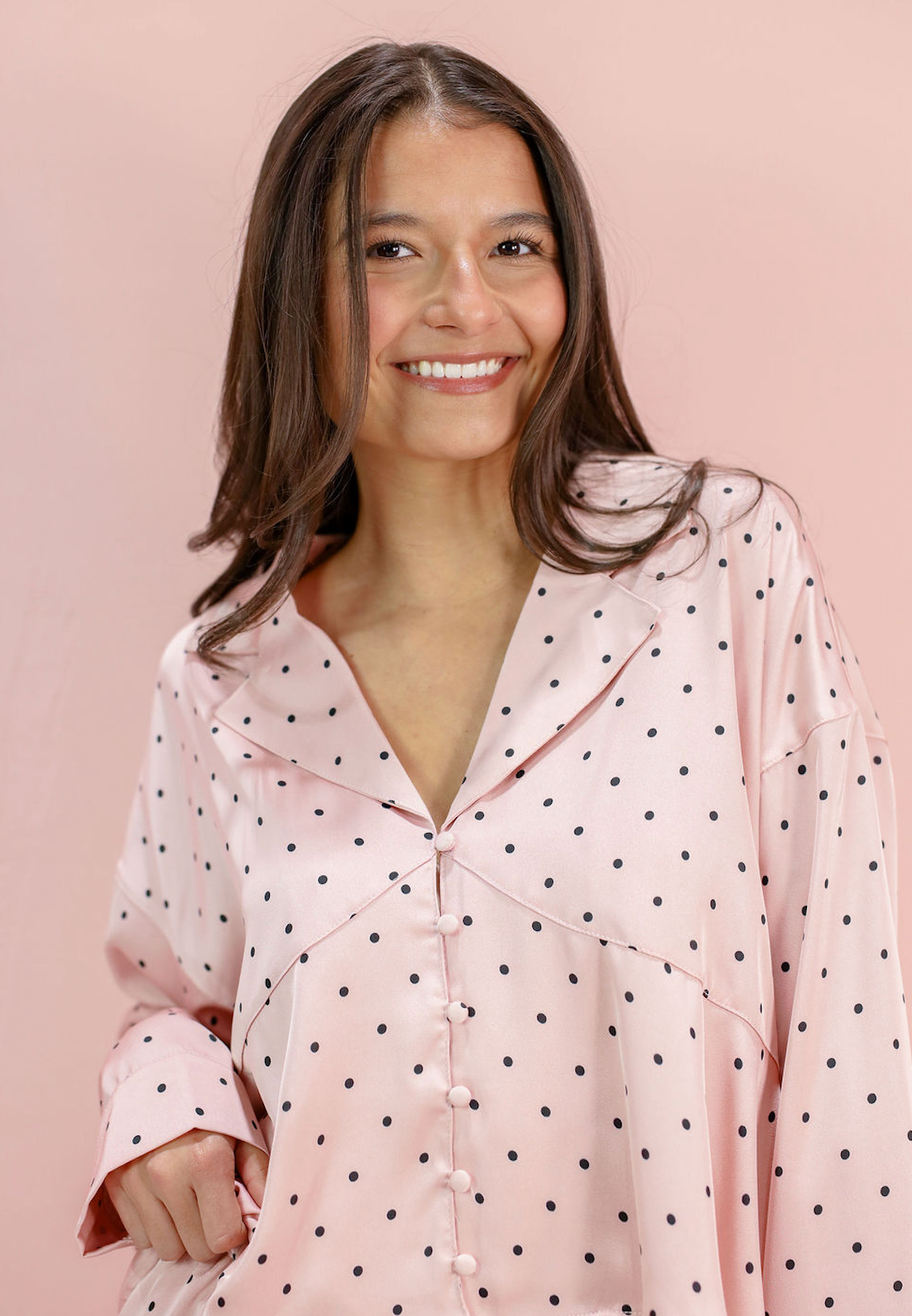 Pink Satin Polka Dot Pajamas Set of 2 - Clothe Boutique