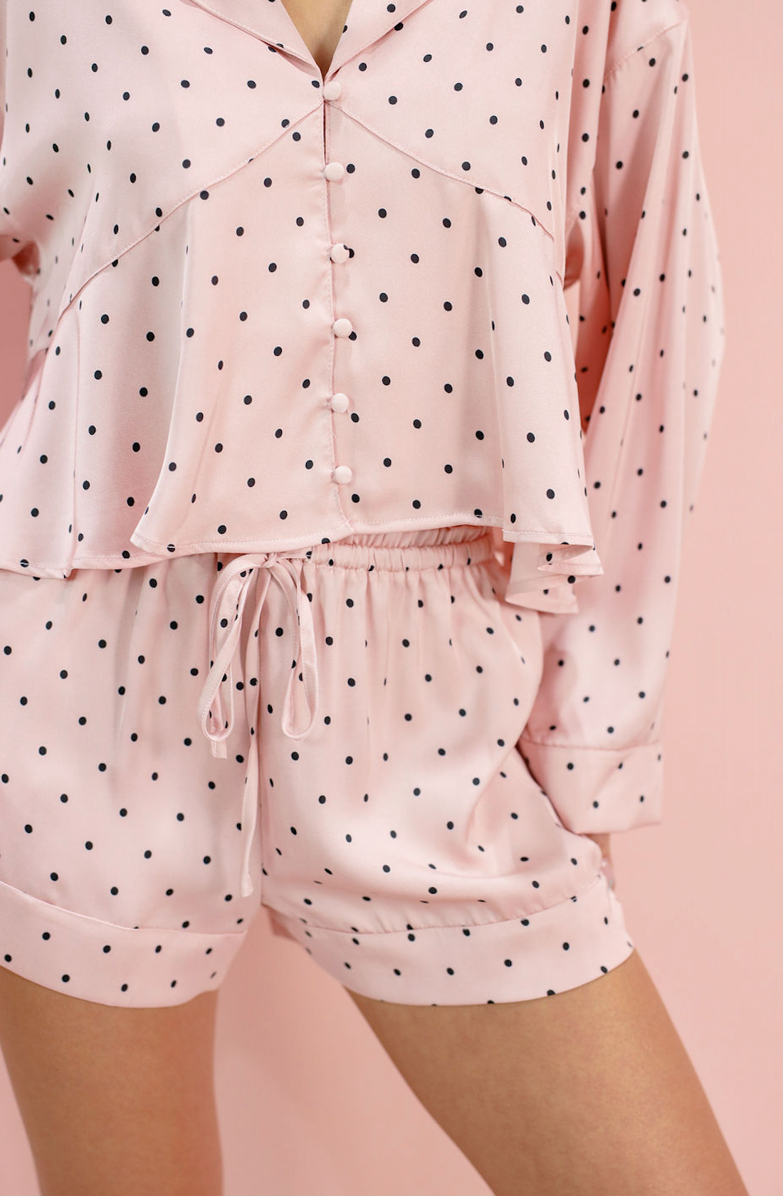 Pink Satin Polka Dot Pajamas Set of 2 - Clothe Boutique