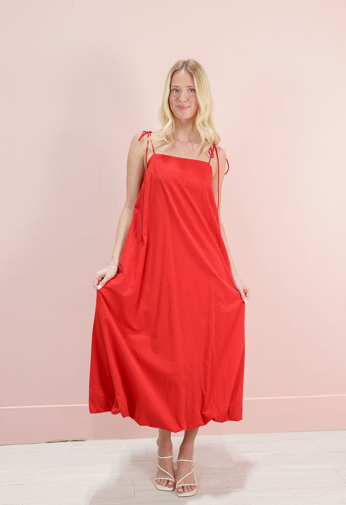 Bubble Hem Midi Dress Red - Clothe Boutique