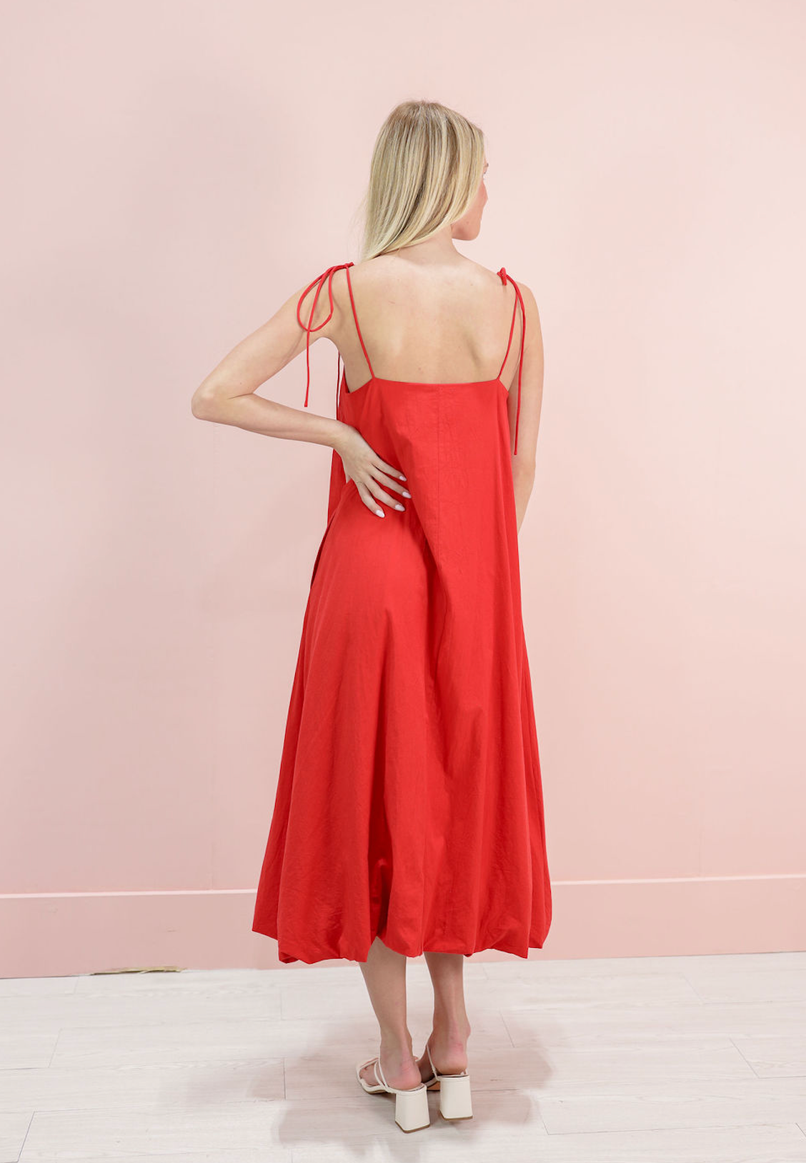 Bubble Hem Midi Dress Red - Clothe Boutique
