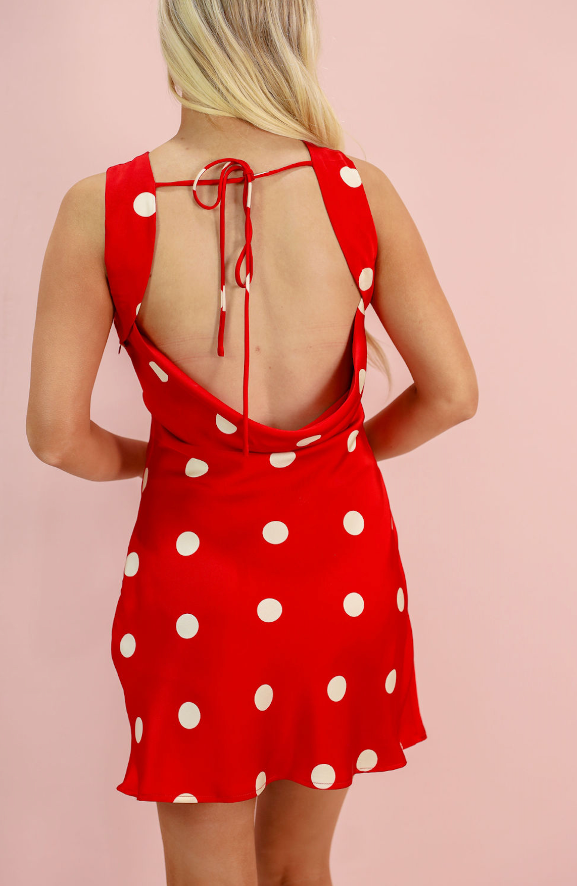 Polka Dot Open Back Mini Dress Red - Clothe Boutique