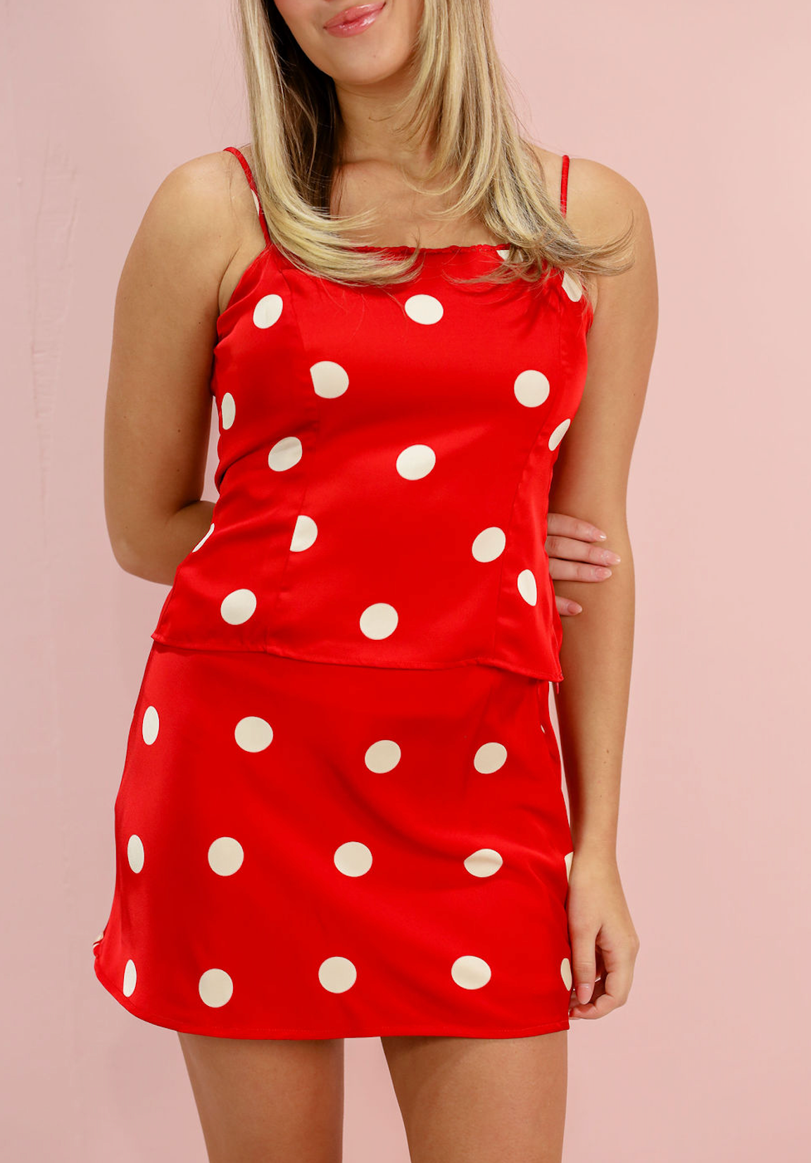 Cherry Dot Satin Mini Skirt - Clothe Boutique