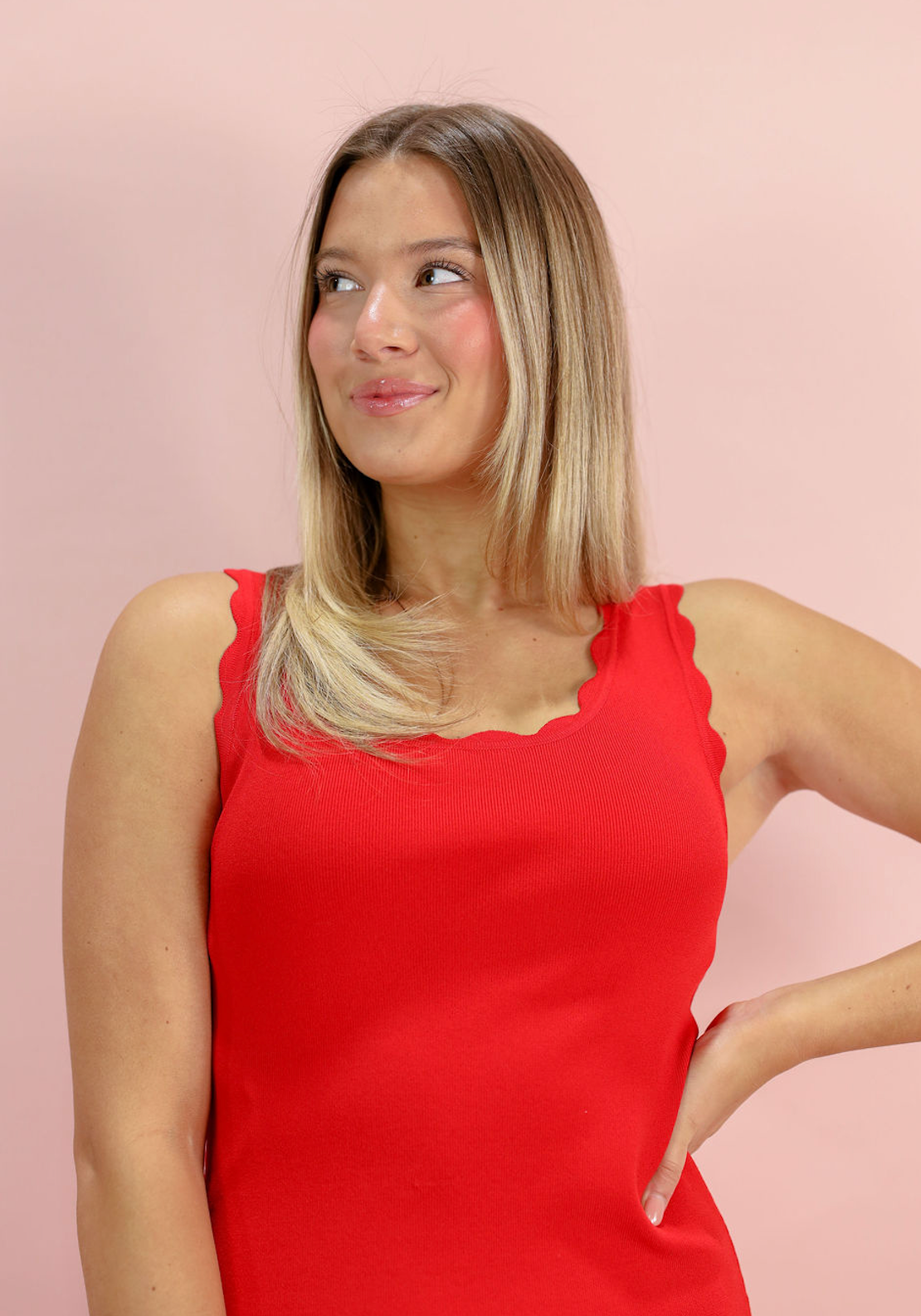 Red Detail Scallop Knit Dress - Clothe Boutique