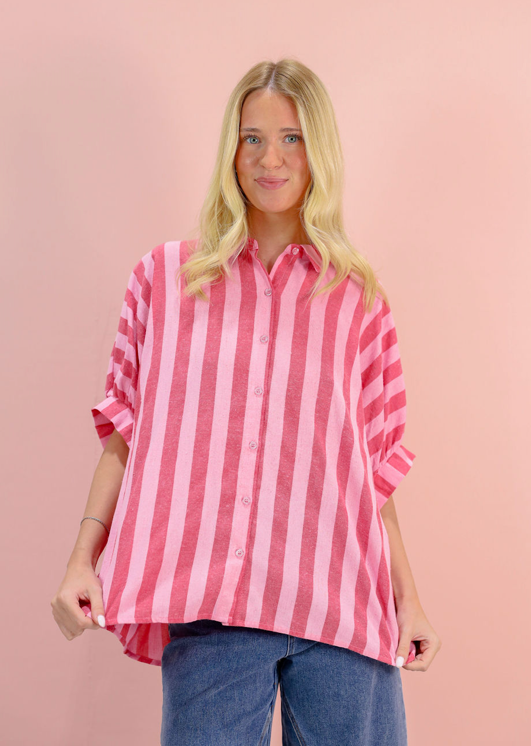 Red/Pink Striped Oversized Button-Down - Clothe Boutique