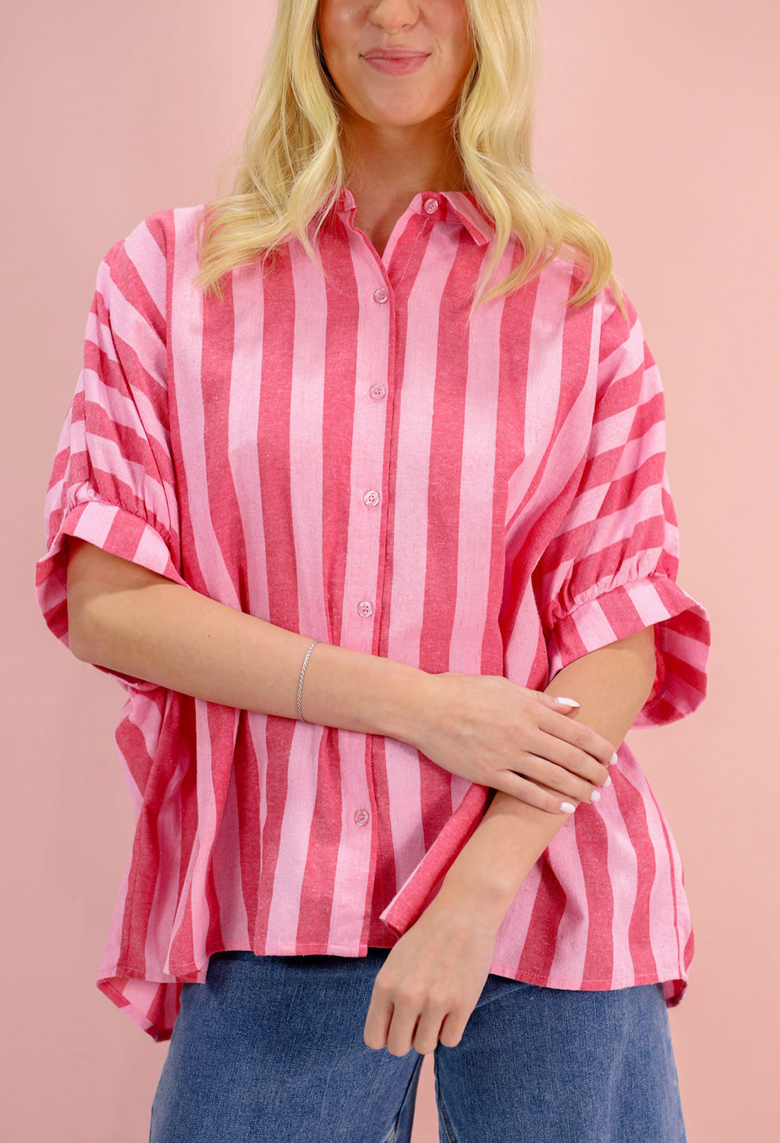 Red/Pink Striped Oversized Button-Down - Clothe Boutique