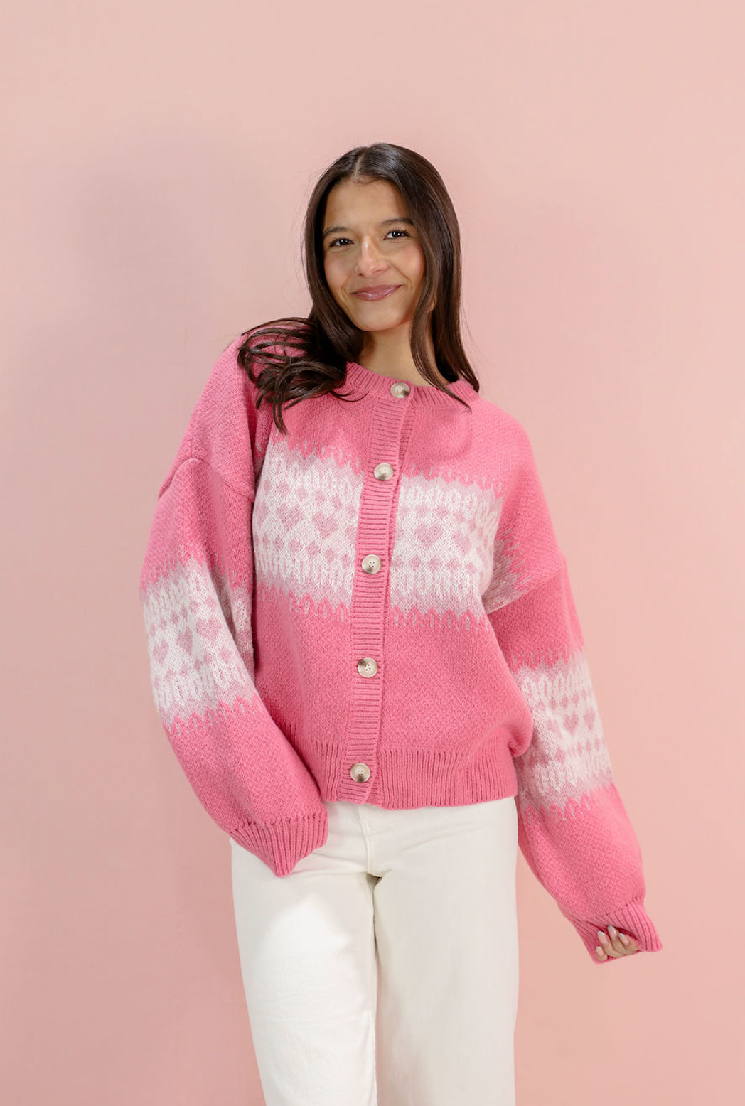 Pink Hearts Button Down Cardigan - Clothe Boutique