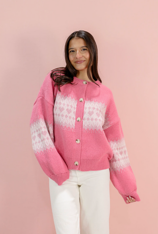 Pink Hearts Button Down Cardigan - Clothe Boutique