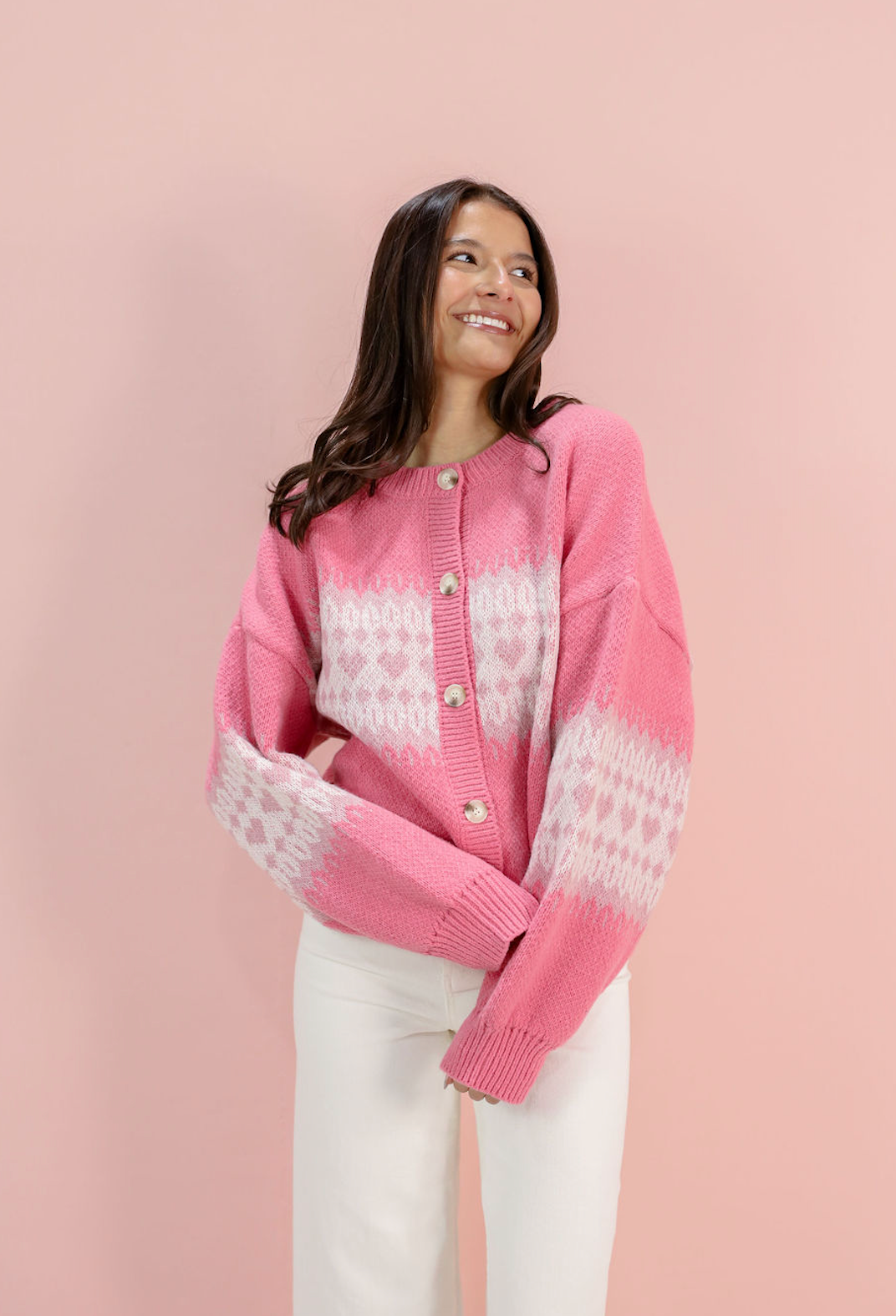Pink Hearts Button Down Cardigan - Clothe Boutique
