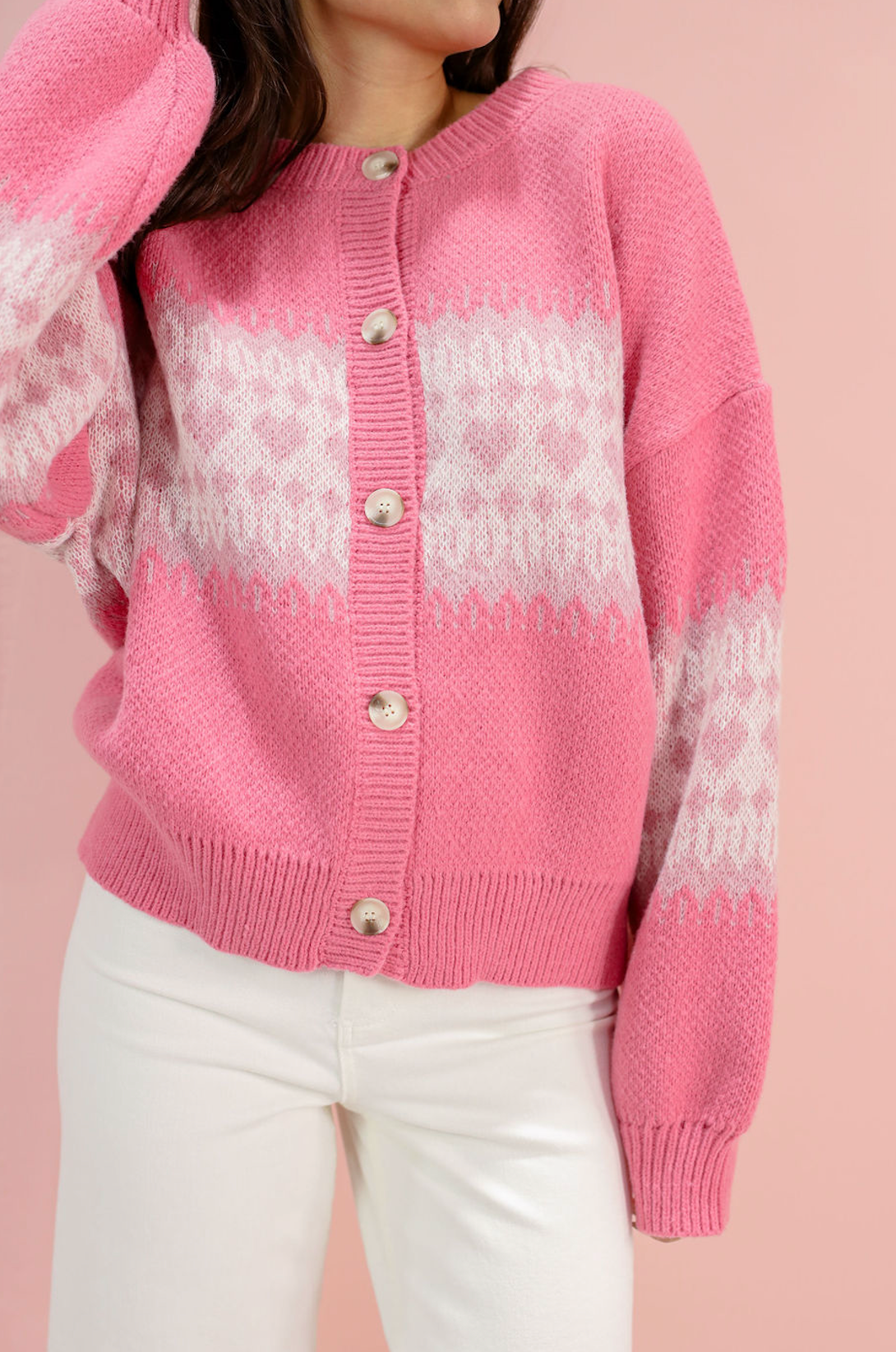 Pink Hearts Button Down Cardigan - Clothe Boutique