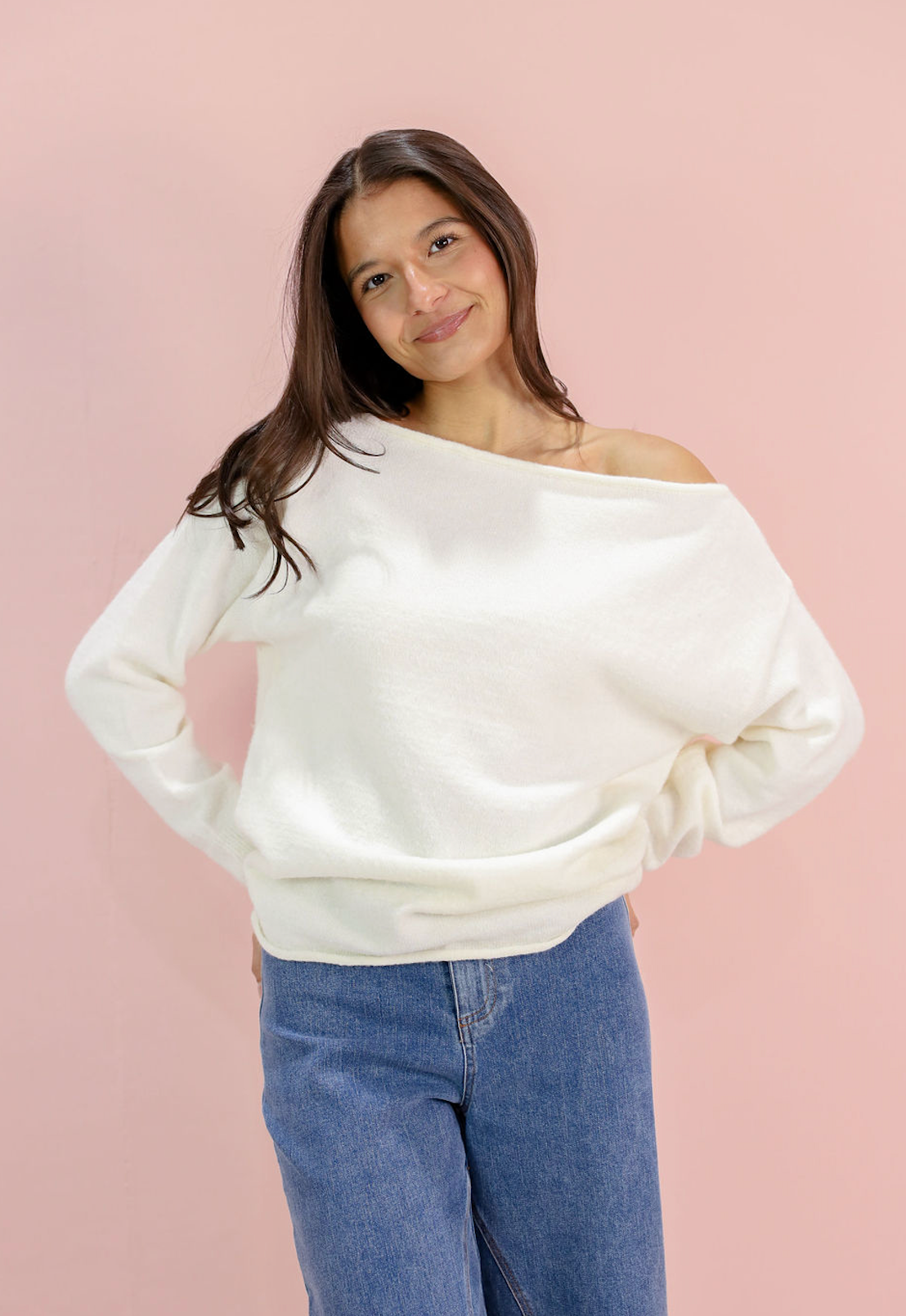 Off Shoulder Cozy Sweater White - Clothe Boutique