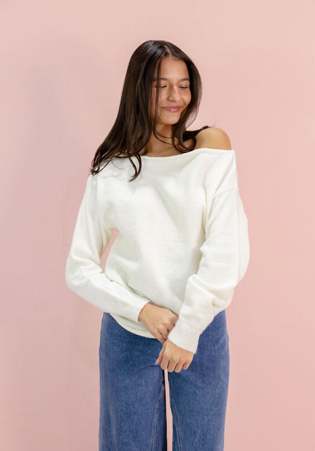 Off Shoulder Cozy Sweater White - Clothe Boutique