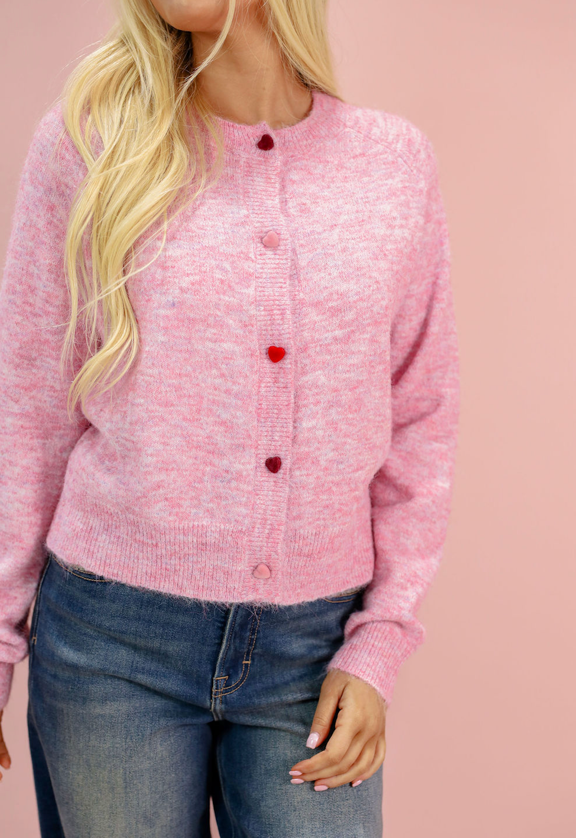 Multi Color Heart Button Cardigan Pink - Clothe Boutique