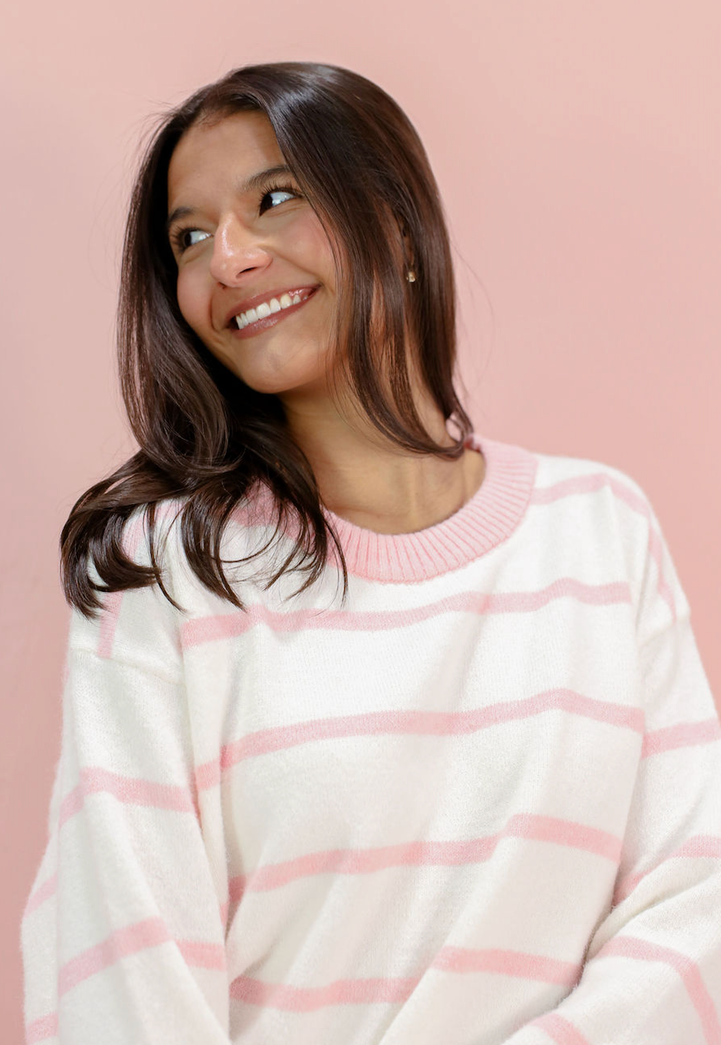 Stripe Crewneck Sweater Pink - Clothe Boutique