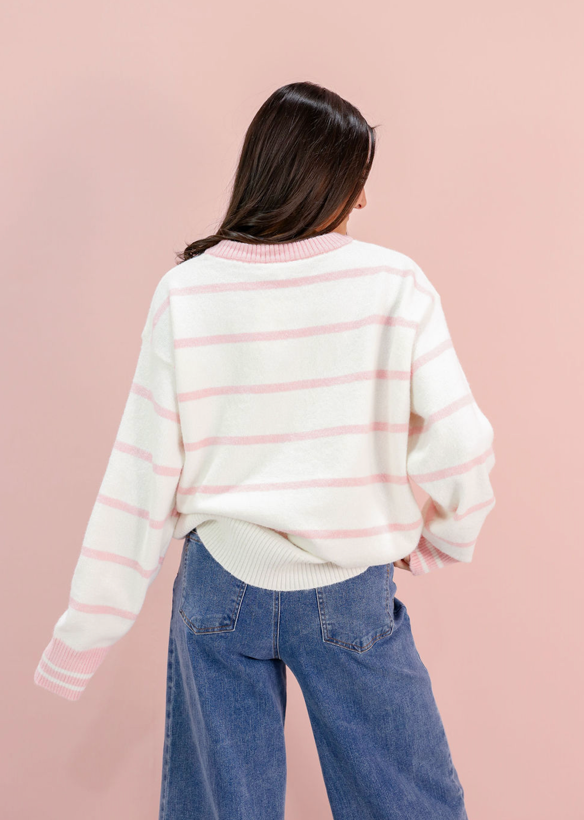 Stripe Crewneck Sweater Pink - Clothe Boutique