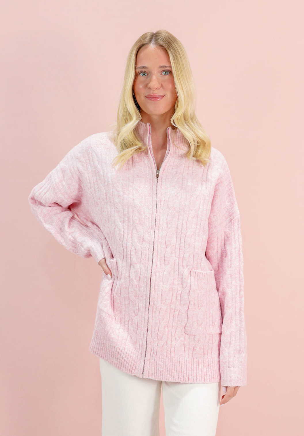 Cable Knit Zip Front Jacket