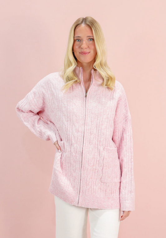 Cable Knit Zip Front Jacket