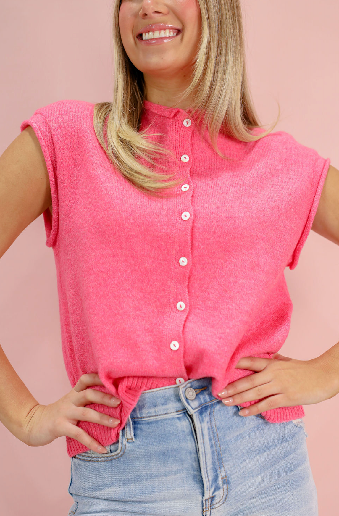 Sweater Vest Cardigan Kelly Bubblegum - Clothe Boutique