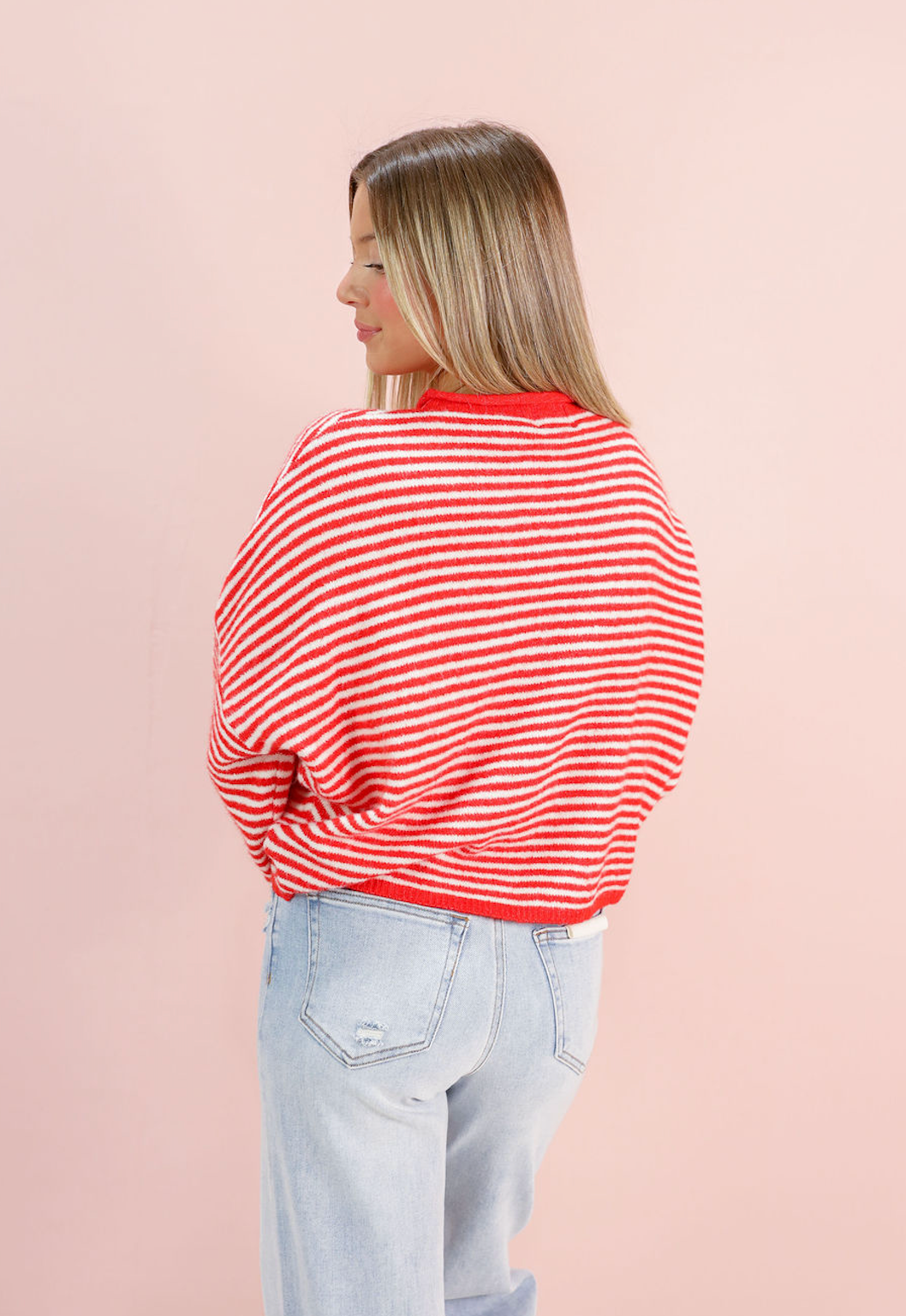 Button Down Cardi Red Stripes - Clothe Boutique