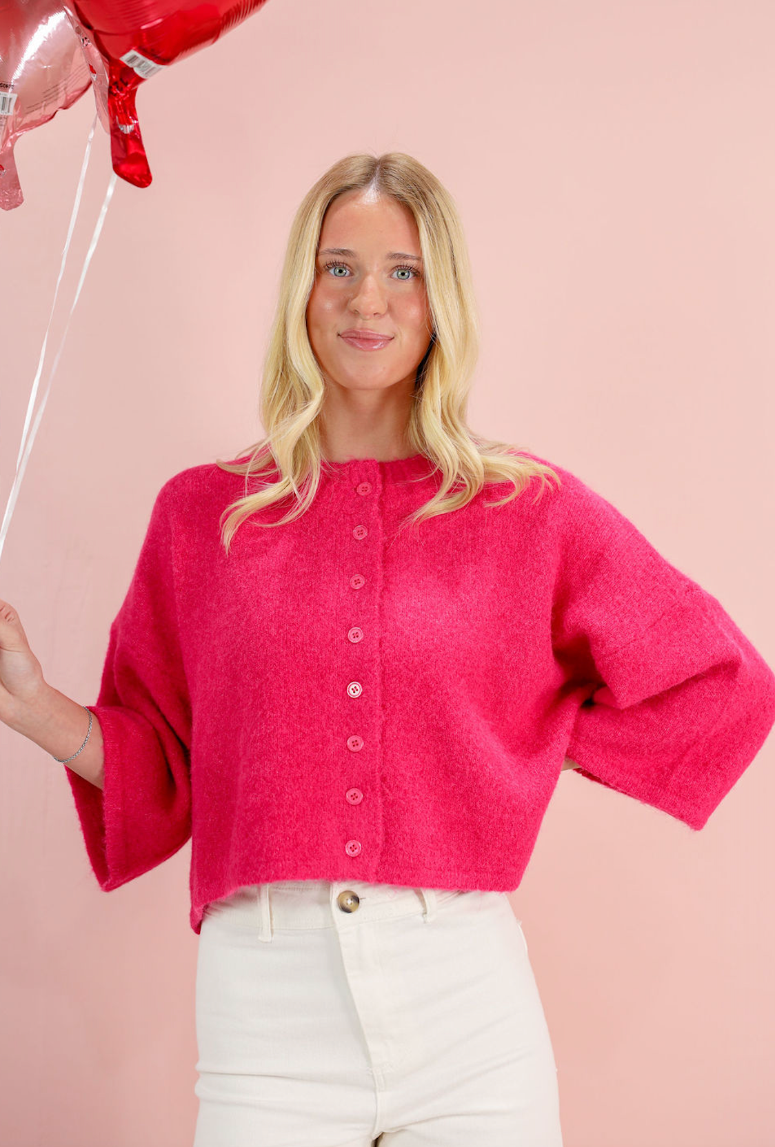 Bright Pink 3/4 Sleeve Sweater Top - Clothe Boutique
