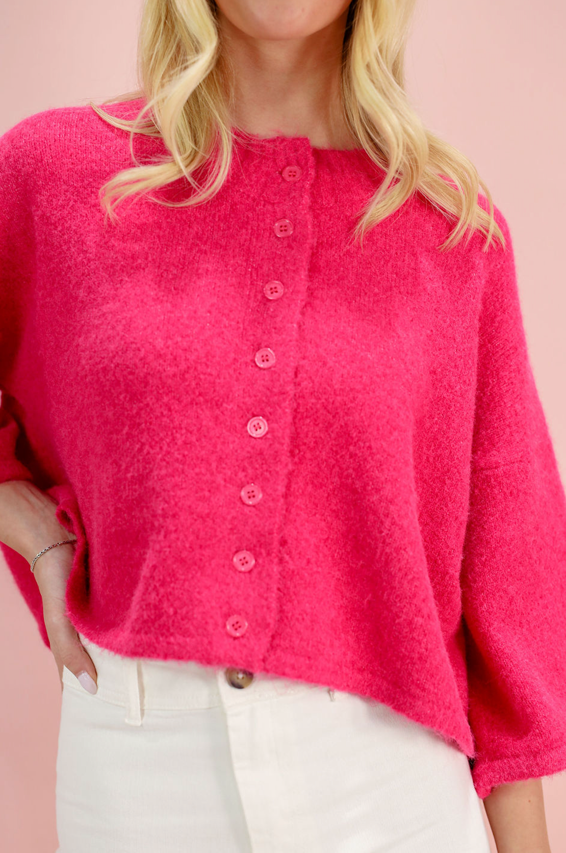 Bright Pink 3/4 Sleeve Sweater Top - Clothe Boutique