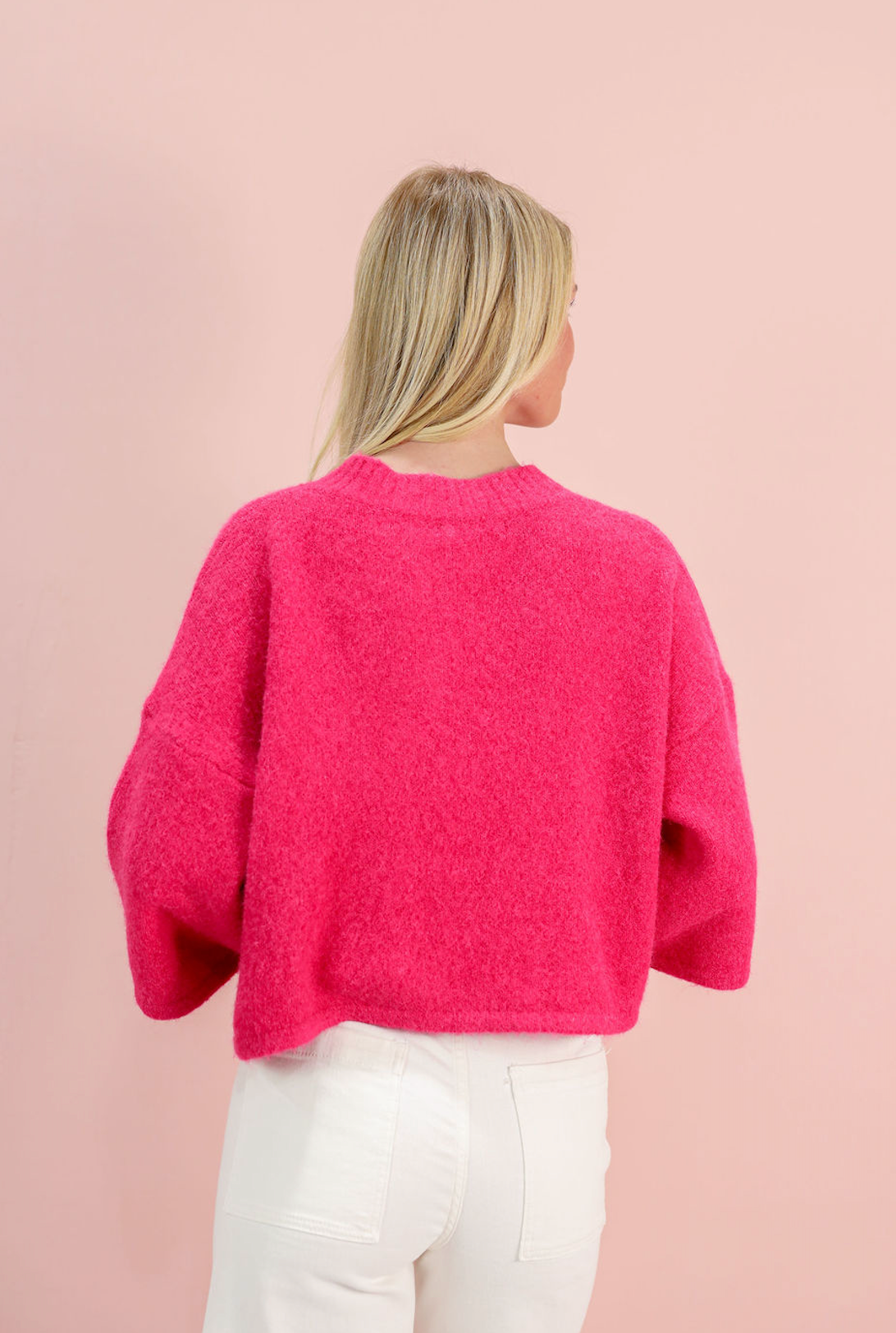 Bright Pink 3/4 Sleeve Sweater Top - Clothe Boutique