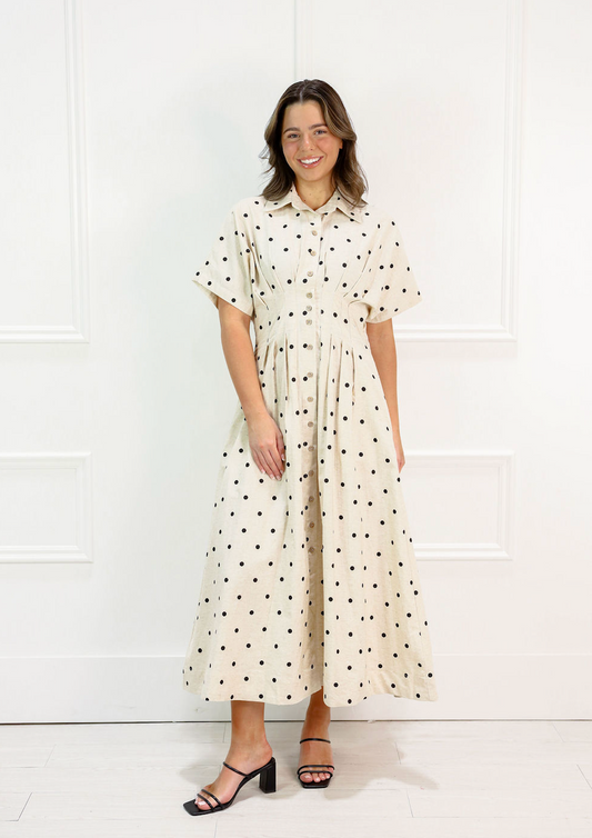 Polka Dot Shirt Midi Dress - Clothe Boutique