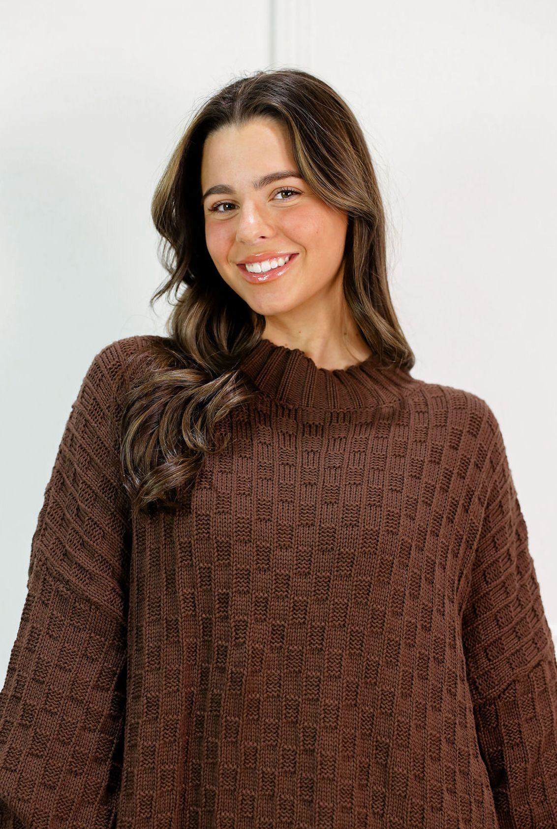 Oversized Mock Checker Sweater Chocolate - Clothe Boutique