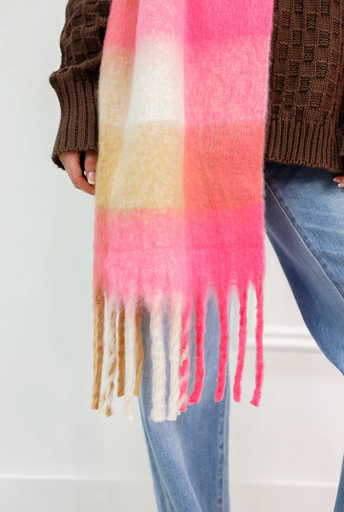 Pink Multi Plaid Tassel Scarf - Clothe Boutique