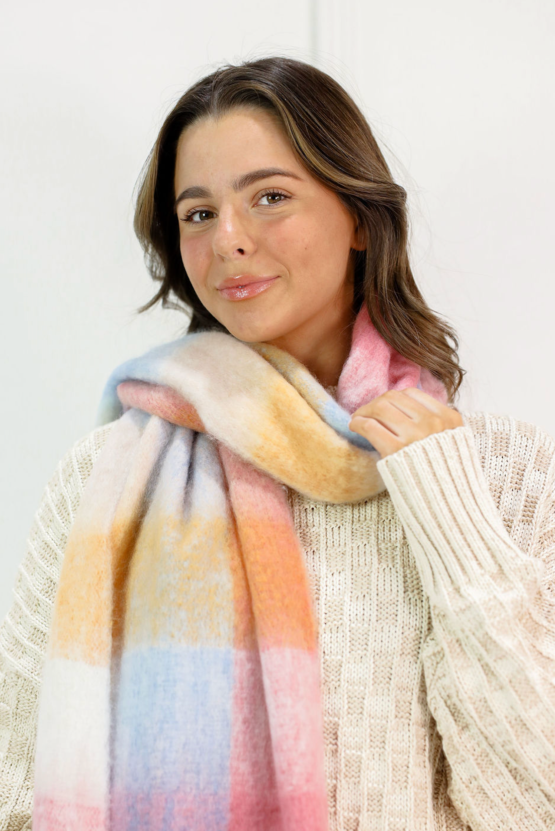 Blue Multi Plaid Tassel Scarf - Clothe Boutique