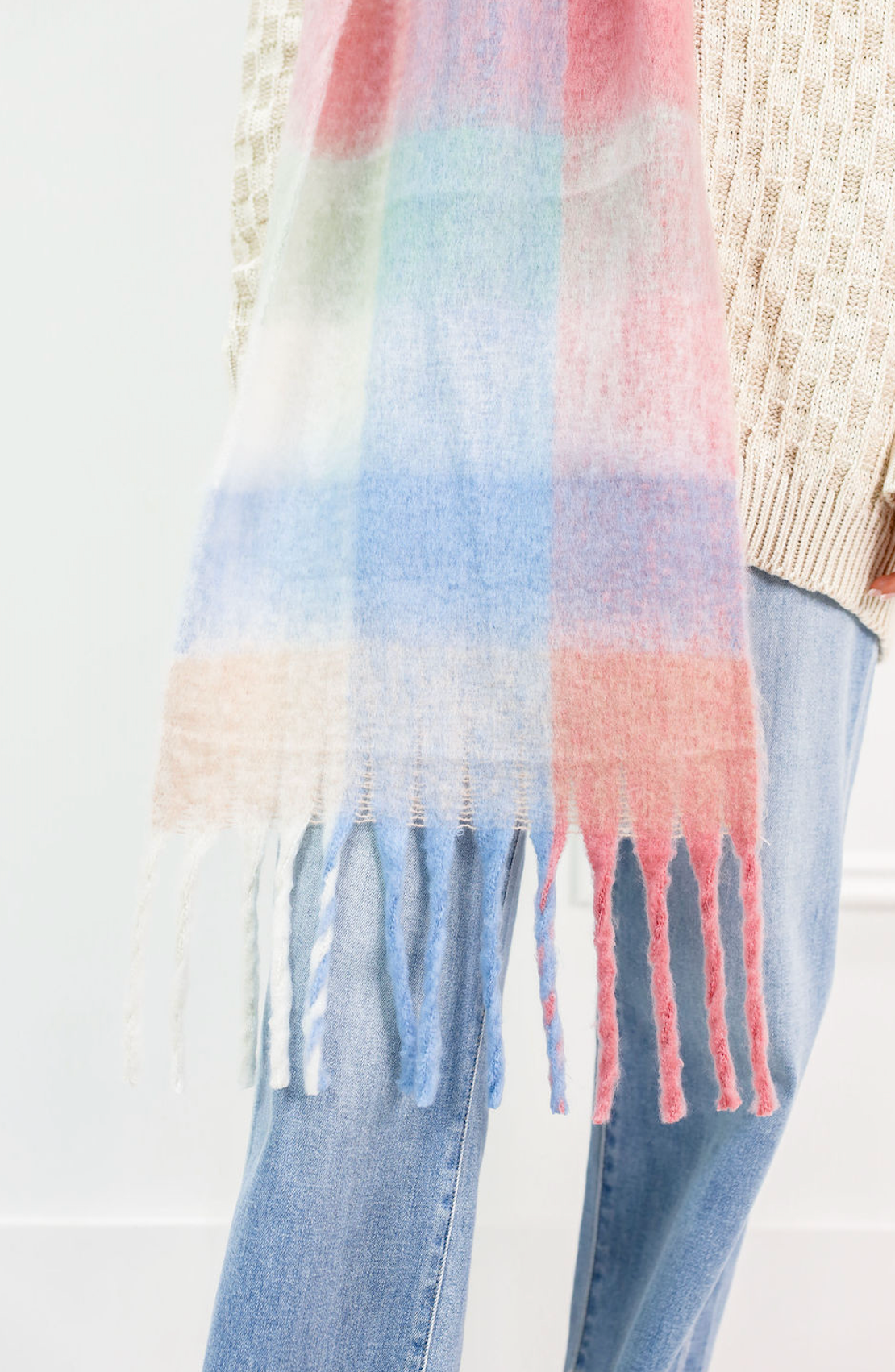 Blue Multi Plaid Tassel Scarf - Clothe Boutique