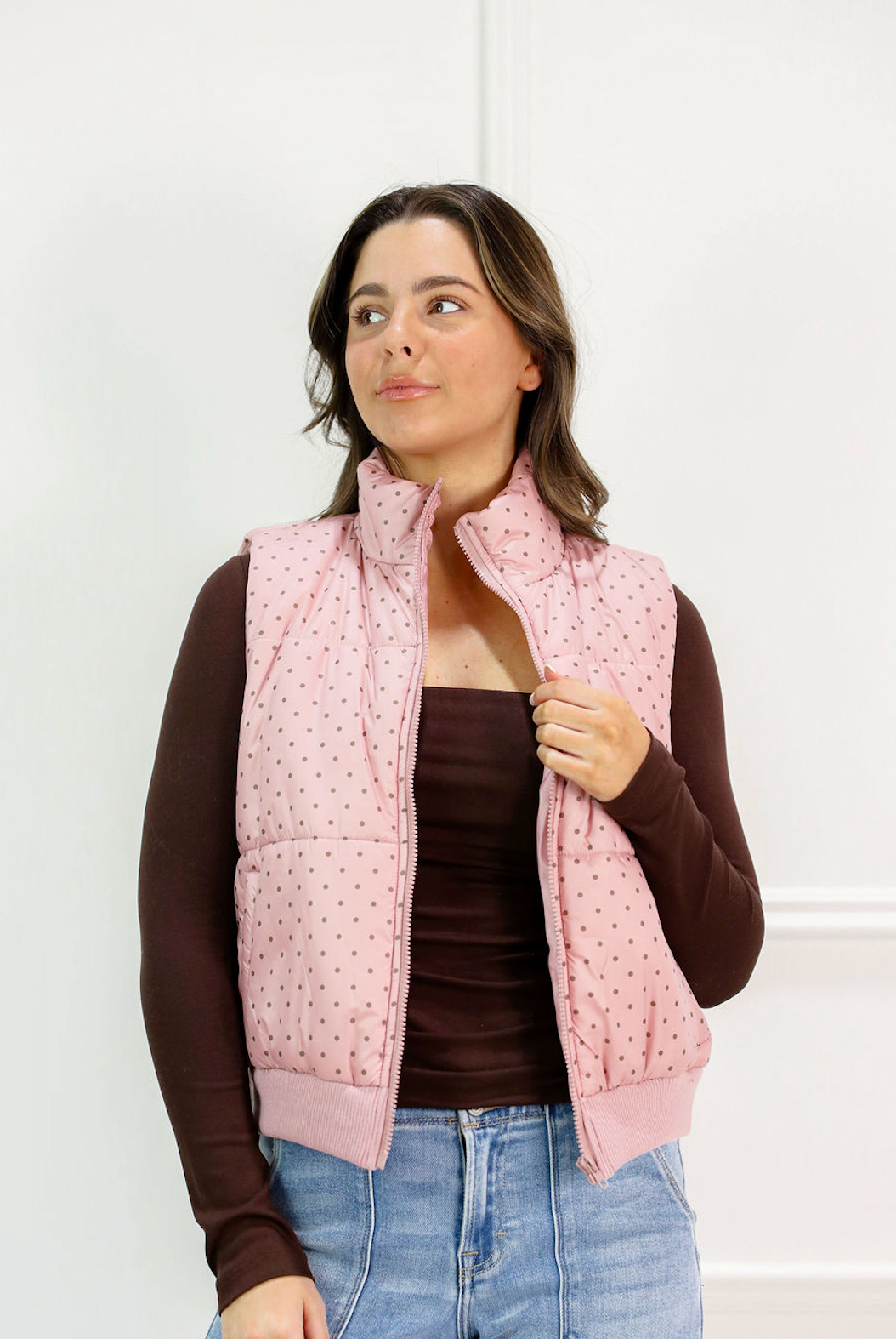 Pink Polka Dot Puffer Vest