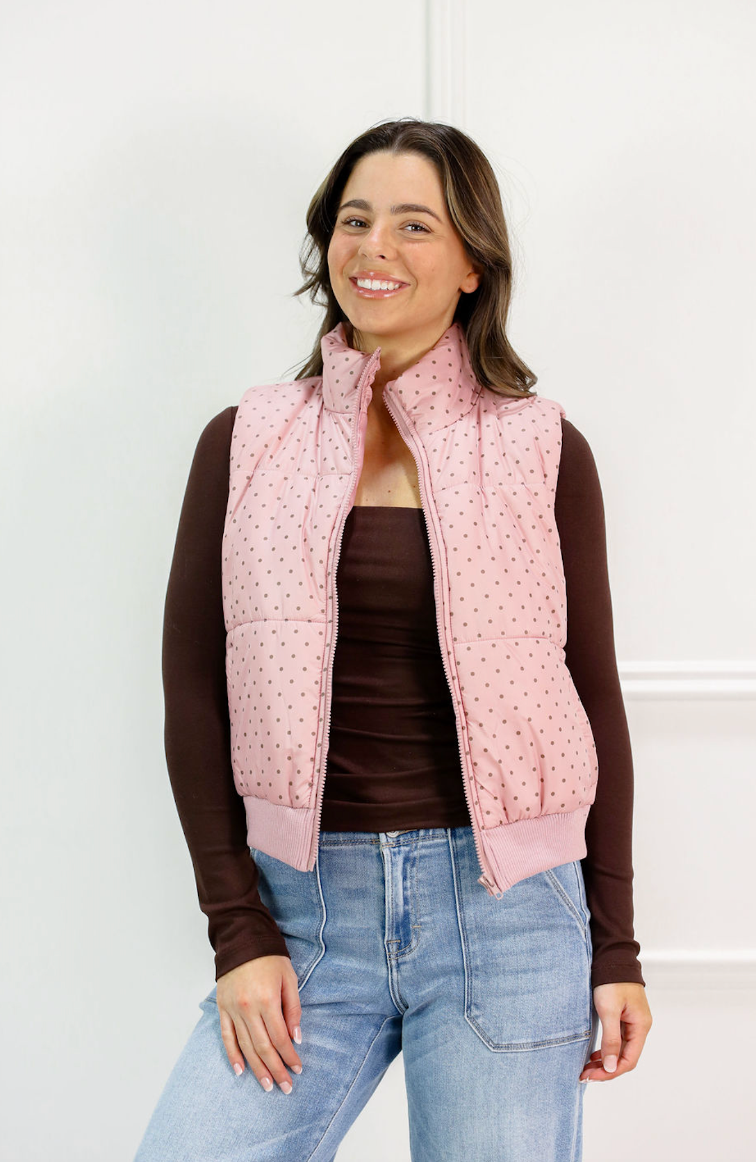 Pink Polka Dot Puffer Vest