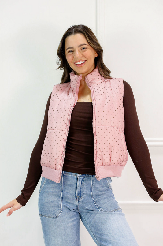 Pink Polka Dot Puffer Vest