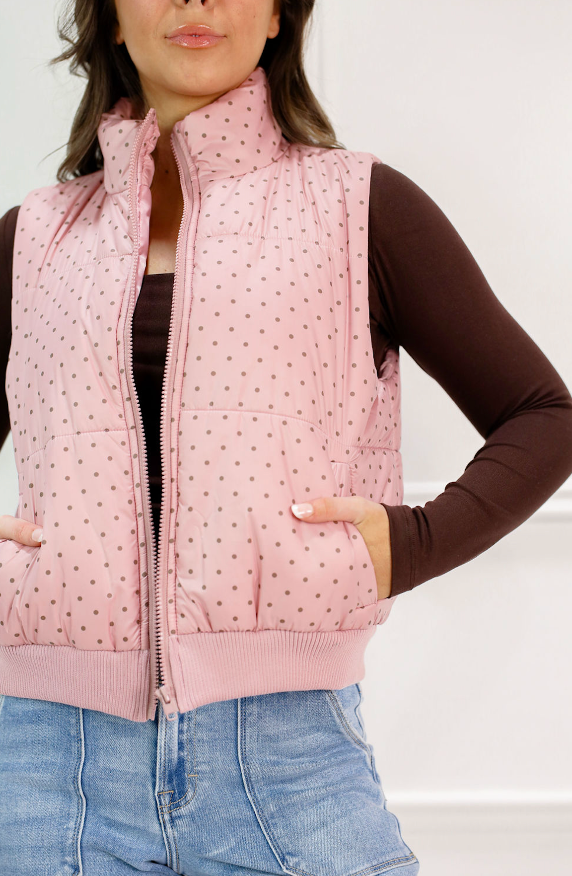 Pink Polka Dot Puffer Vest