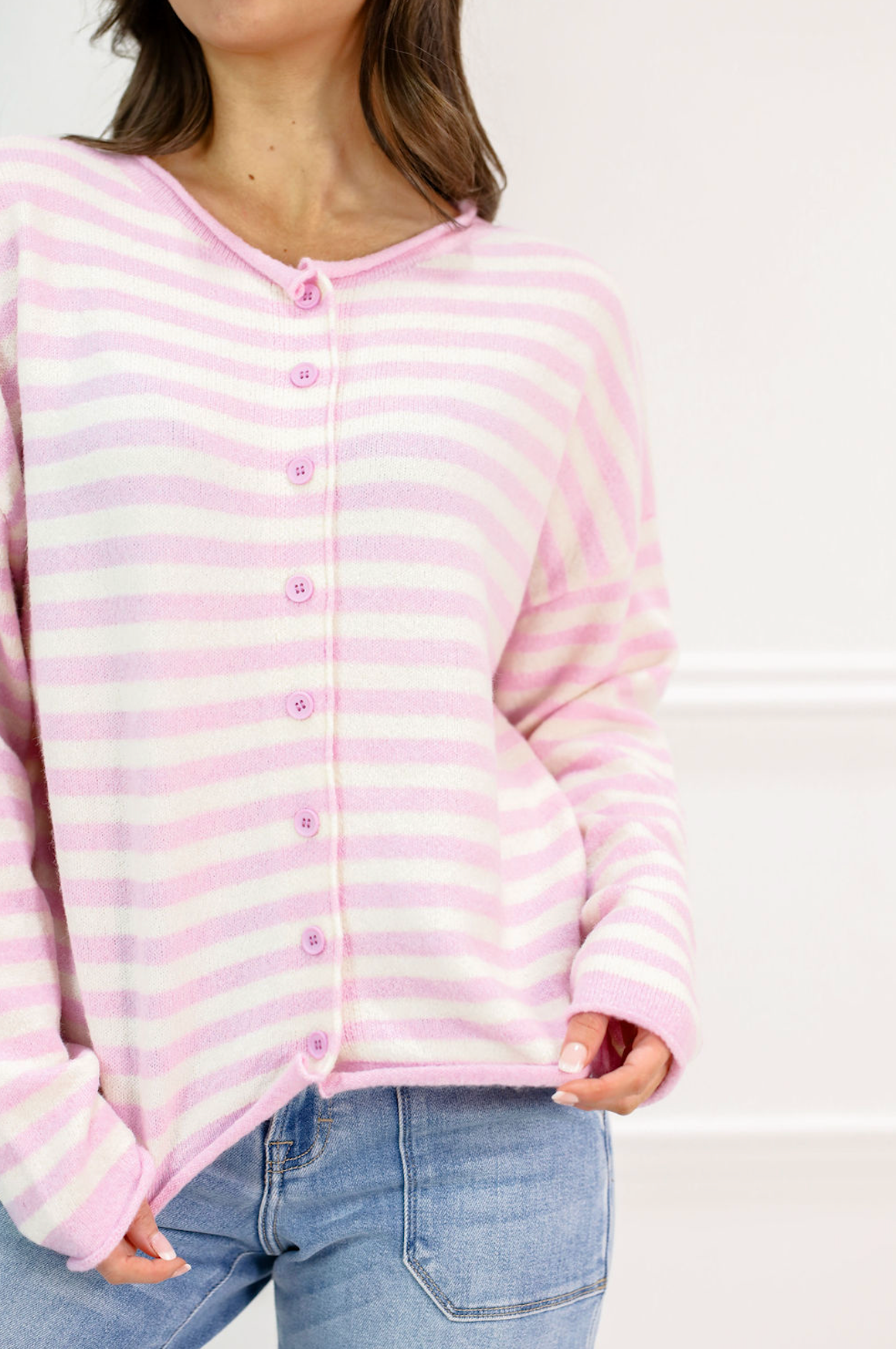 Lavender Pink Stripe Cardigan - Clothe Boutique