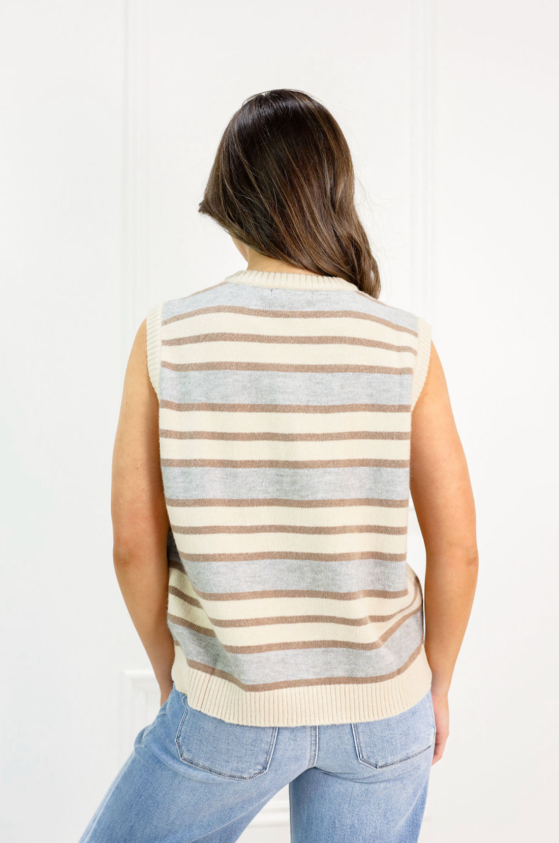 Striped Button Up Sweater Vest - Clothe Boutique