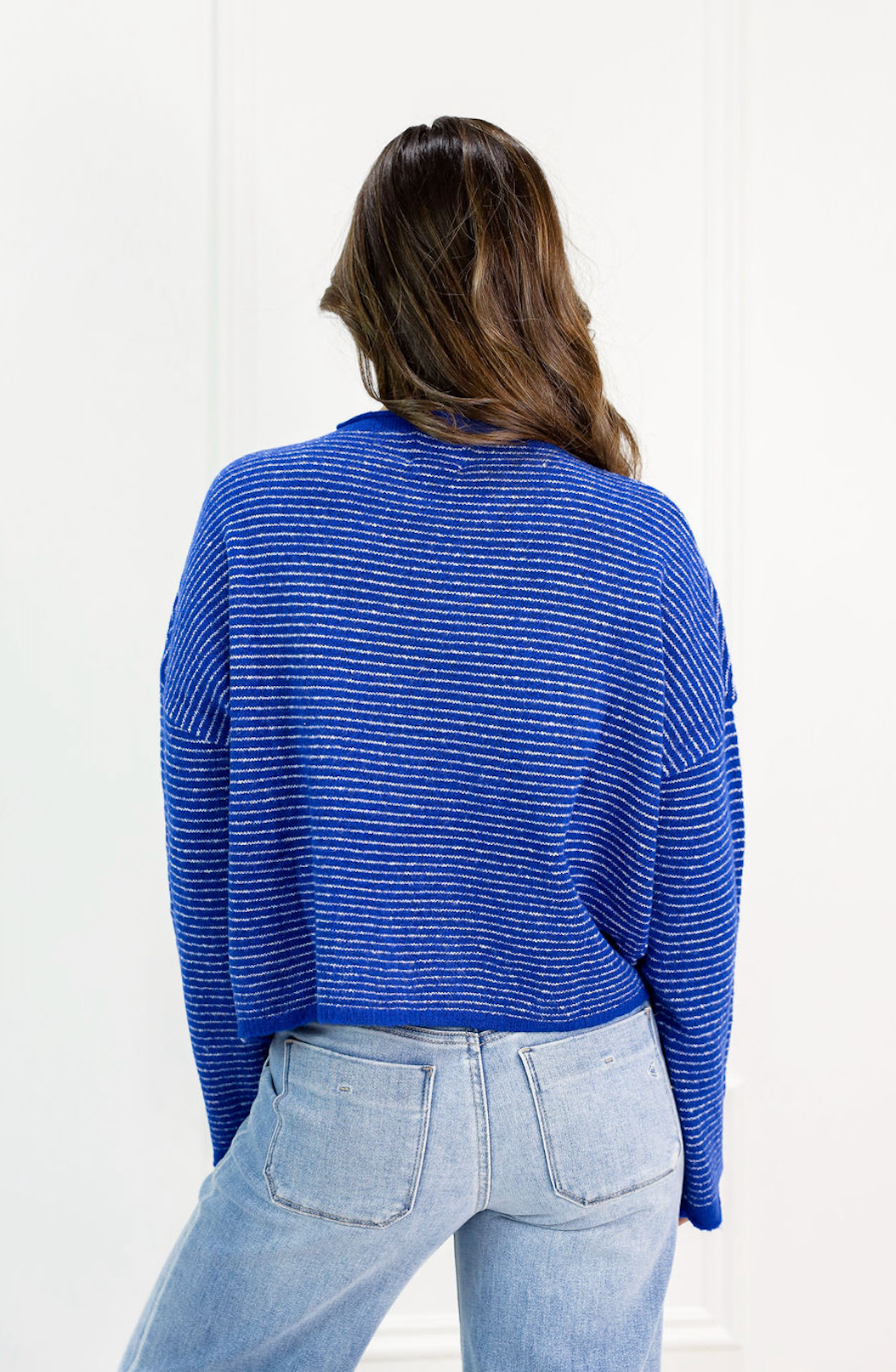 Piper Pinstripe Cardigan Royal - Clothe Boutique
