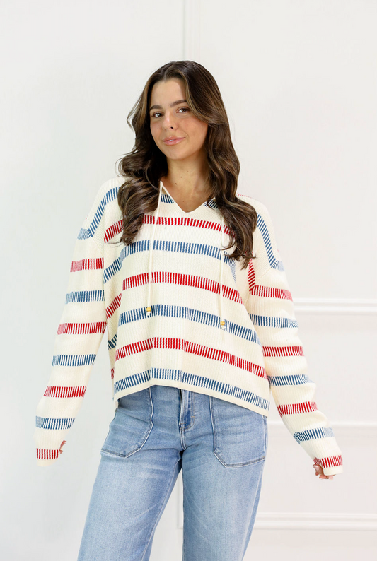 Weekend Stripe Knit Hoodie - Clothe Boutique