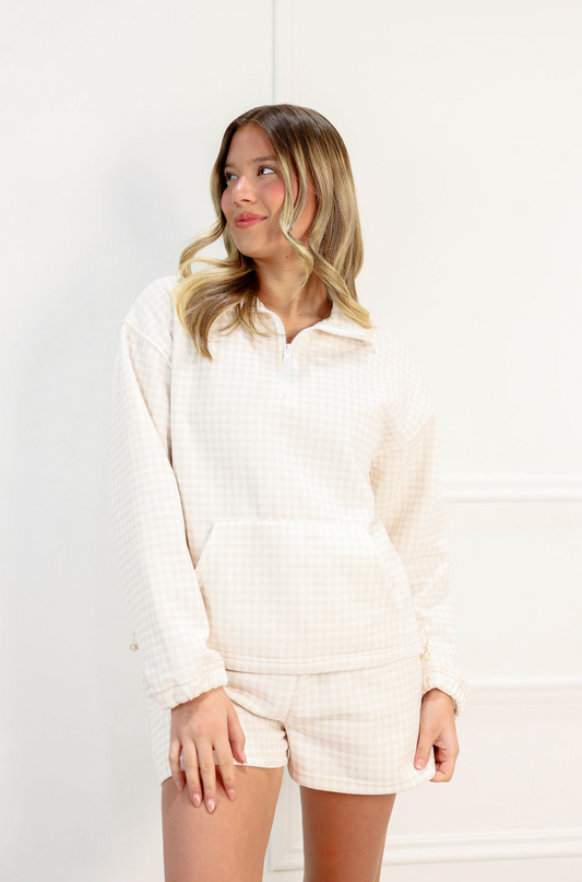 Gingham Lounge Shorts Set Of 2 Neutral - Clothe Boutique