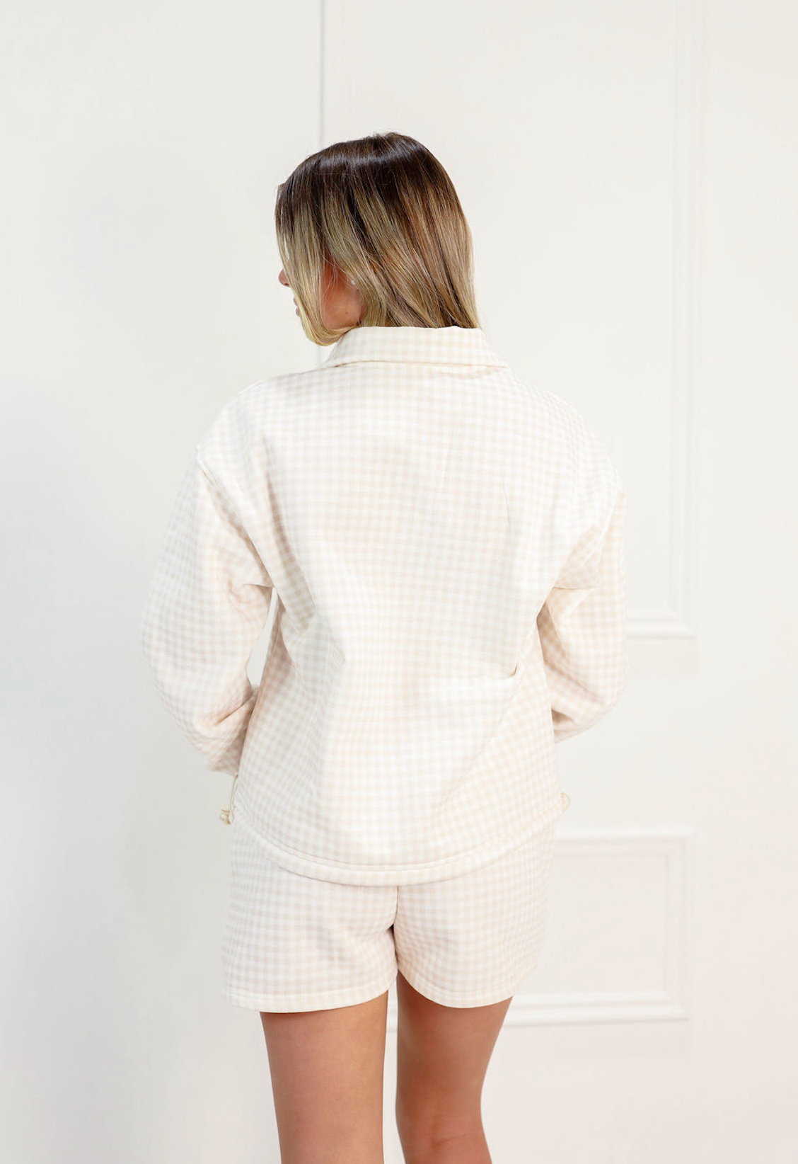 Gingham Lounge Shorts Set Of 2 Neutral - Clothe Boutique