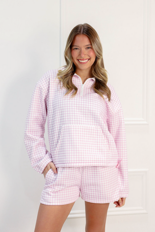 Gingham Lounge Shorts Set Of 2 Pink - Clothe Boutique