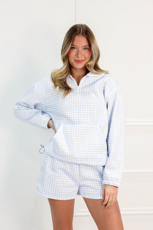 Gingham Lounge Shorts Set Of 2 Blue - Clothe Boutique